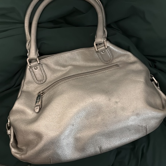 Cole Haan Silver Pebbled Leather Handbag Tote - Picture 3 of 5